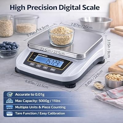 GOYOJO Digital Analytical Balance and Lab Scale, 5000g Capacity, 0.01g Precision, Stainless Steel, Multi-Unit (g/oz/ct/lb) for Jewelry, Kitchen, and Lab Reliable, Accurate, Easy to Use, Black Panel