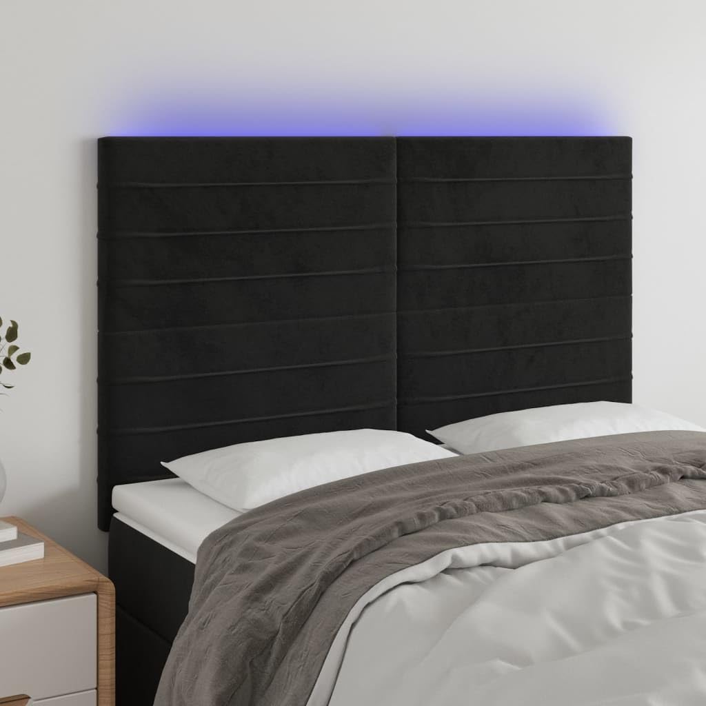 Cabecero LED Cama 144 x 118/128 cm Negro Terciopelo Altura Ajustable RGB Iluminación Moderno Cojín de Pared Estilo para Jóvenes y Adultos Dormitorios