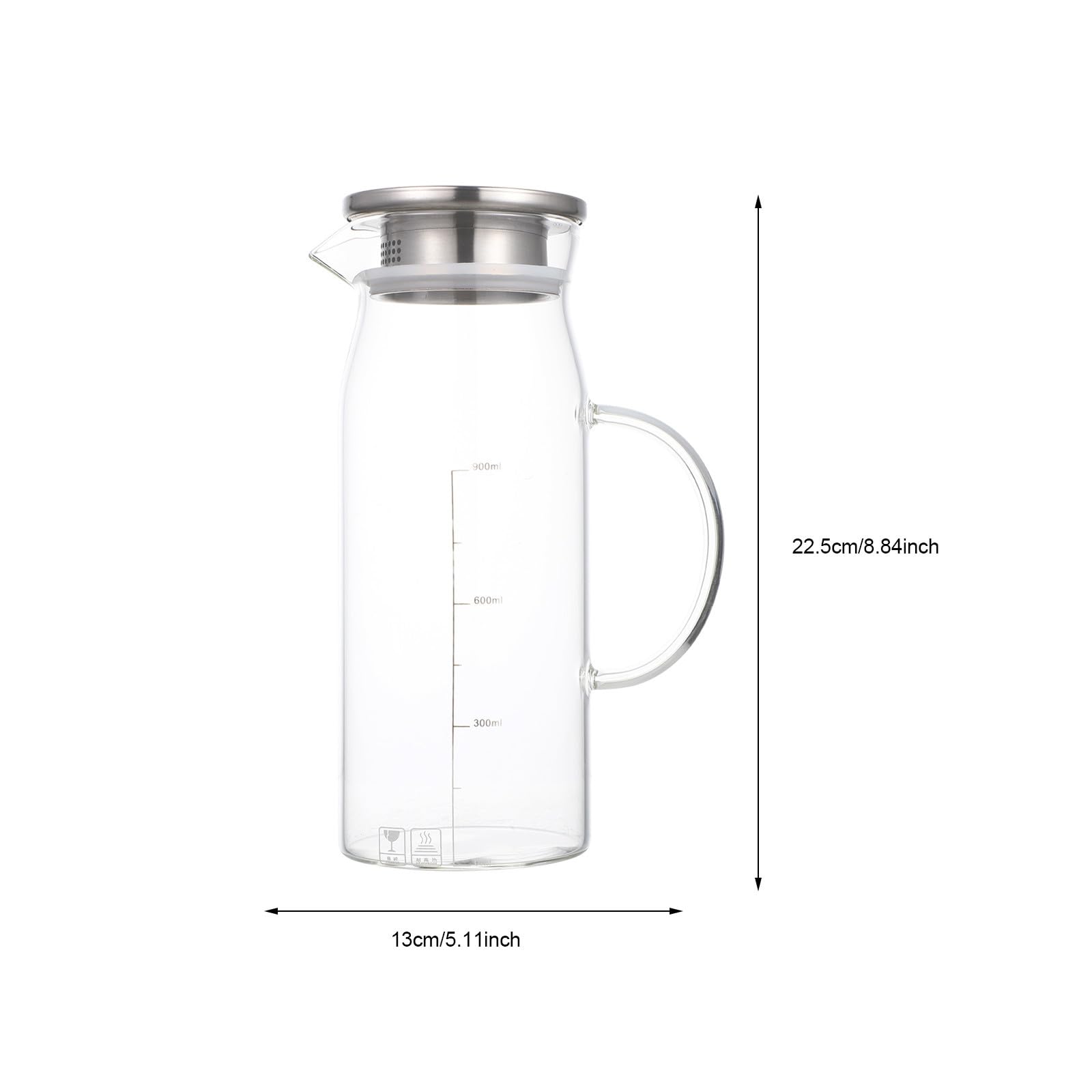 Jarra de Agua de Vidrio 1200ml Acero Inoxidable Resistente | Capacidad Grande, Apta para Té Caliente, Diseño Simple y Práctico, Uso para Leche y Bebidas Refrescantes