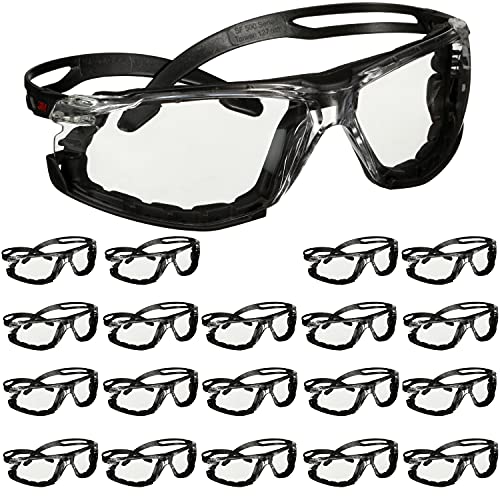 3M Safety Glasses, SecureFit 500 Series, 20 Pack, ANSI Z87, Adjustable Ratchet Temples, Sporty Protective Eyewear, Anti-Scratch, Anti-Fog Scotchgard Coated Clear Lens, Black Frame with Foam Gasket