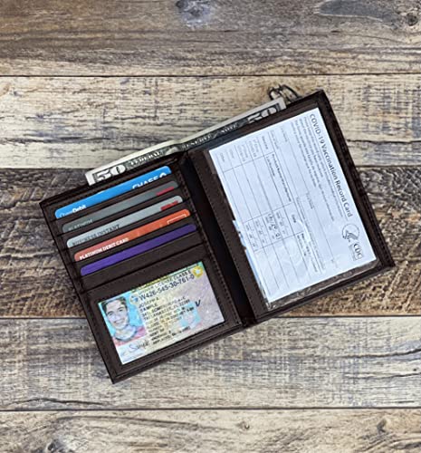 Bifold Genuine Leather RFID Blocking Wallet For Men Card Slots, 19 Cards, 2 ID Windows (Brown)2