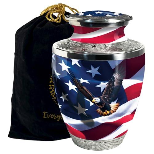 Evergreen Memorials American Flag | U.S. Flag Urn for Ashes - Large Cremation Urn for Adult Ashes Male & Female, Urn for Remains for Burial & Decoration & Funeral (Large)