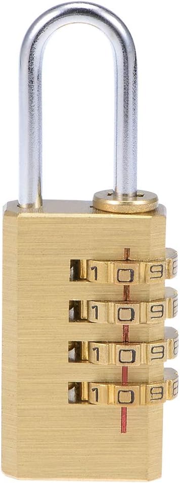uxcell 4 Digit Combination Padlock, 5mm Shackle 28mm Body Width, Brass Lock Weatherproof Fence Gate Gym Locker Lock for Travel Outdoor