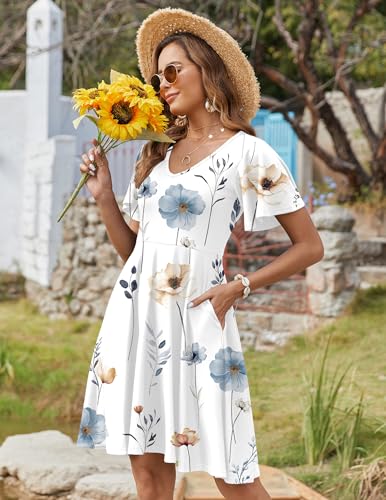 Image of Zeagoo Womens Summer Dress Casual Swing Sundresses Floral Ruffle Short Sleeve Wedding Guest Dress Beach Mini Dress 2026