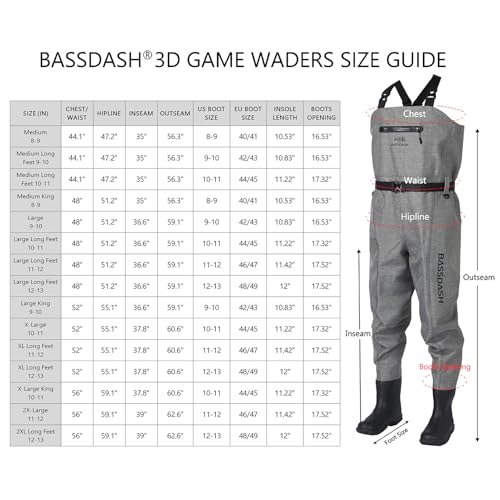 Image of BASSDASH 3D Boot Foot Game Wader Ultra High Strength Nylon PVC Fishing Hunting Chest Waders for Men