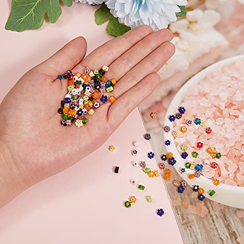 UR URLIFEHALL 264 Pcs Flower Millefiori Lampwork Glass Beads Flower Glass Flat Beads for Jewellery Necklace Bracelet Earrings DIY Making - Image 3