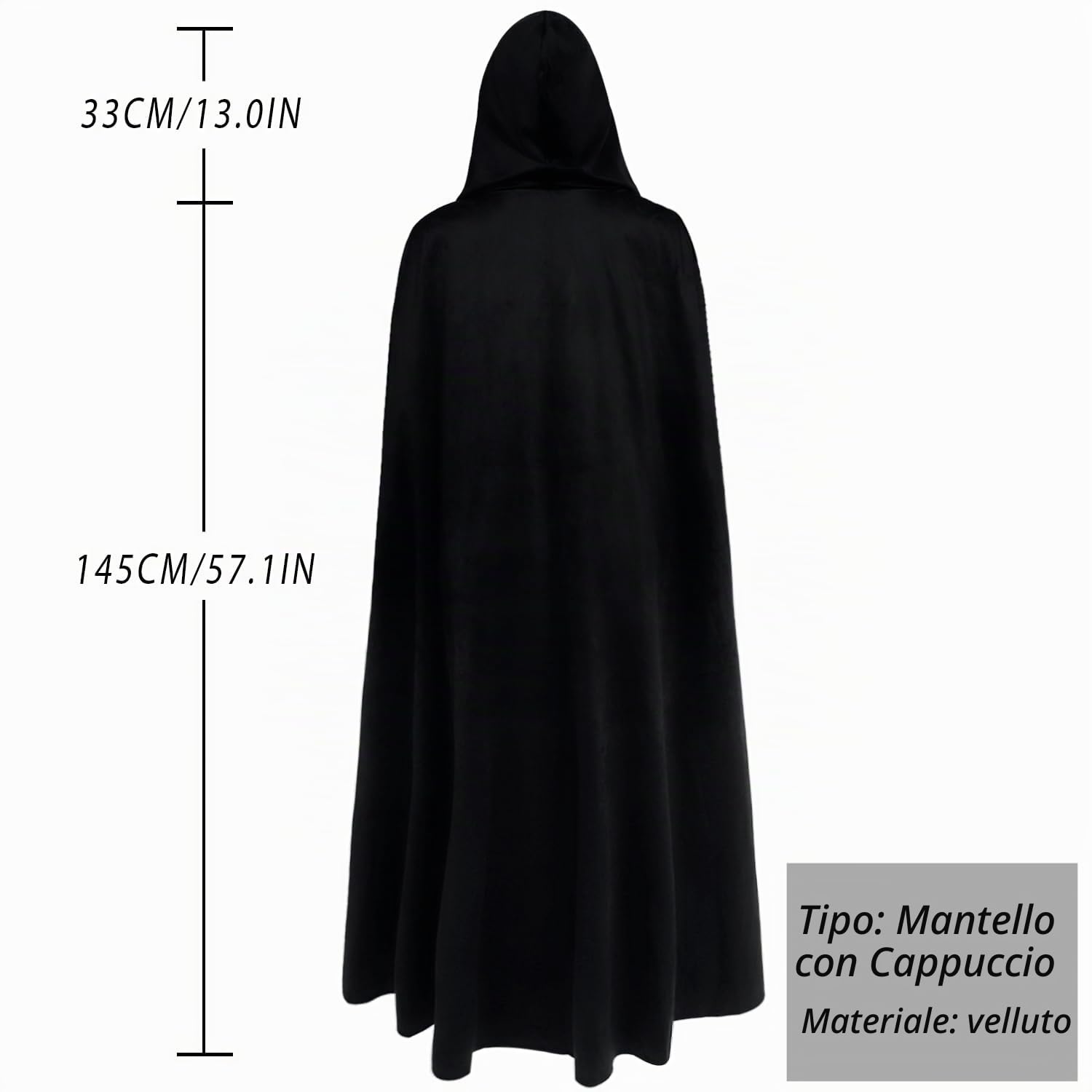 keland Mantello Medievale con Cappuccio per Donna Uomo Halloween Cosplay con Spille Vichinghe (Nero)
