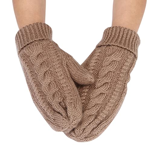 Guantes gruesos cálidos a de viento de punto de Color sólido a la para mujer Guantes Deportivos (Khaki, One Size)
