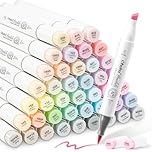 Ohuhu Pastel Alcohol Brush Markers- 48 Colors of Honolulu Sweetness Alcohol Based Double Tipped Art Marker Set for Artist Adults Coloring Illustration- Brush & Chisel - Refillable