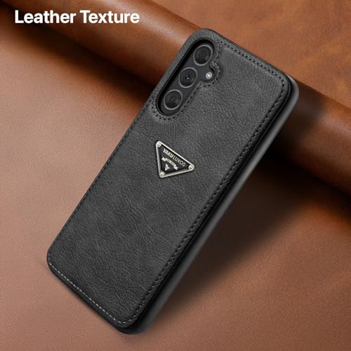 Image of Vaku Luxos Nyxen Back Cover Case for Samsung Galaxy A35 5G Premium Leather Stitched Soft Shockproof Protective TPU Phone Case Camera Screen Protector- Black