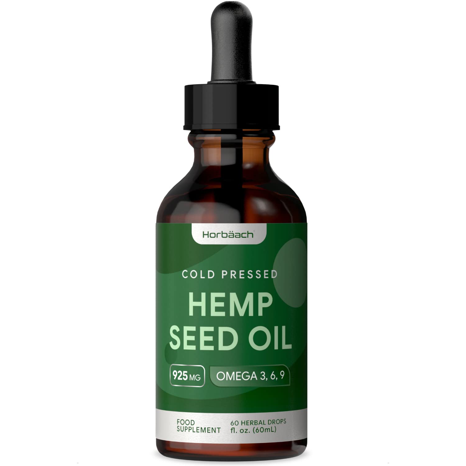 Hemp Seed Oil Liquid | 925mg | Natural Source of Omega 3 6 & 9 | High Strength, Cold Pressed | Non-GMO, Gluten Free Supplement | No Artificial Preservatives | by Horbaach