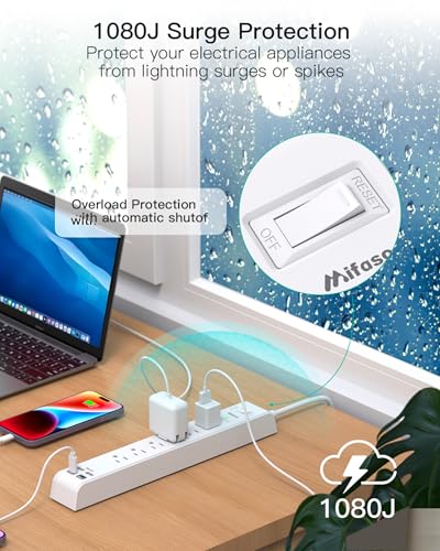 Image of 2 Pack Power Strip, Extension Cord 15FT, Surge Protector with 6 Outlets and 4 USB Ports (2 USB C), Flat Plug Overload Protection, Extension Cord with Multiple Outlets, Wall Mount for Home Dorm College