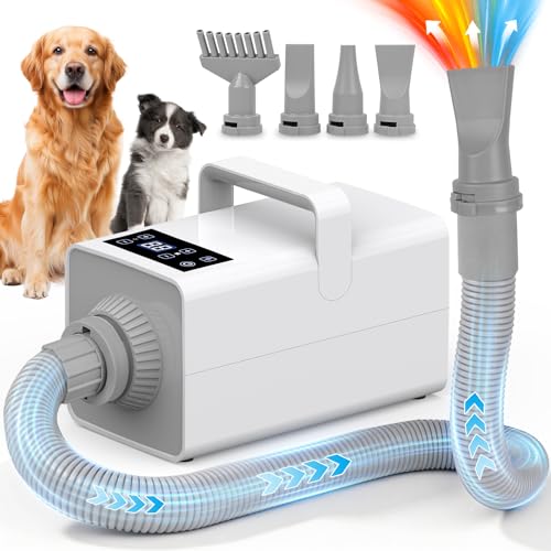 YAZEKY Pulseur pour Chien avec écran LCD, 3200W Souffleur Chiens Silencieux, Pulseur pour Chien Poils Longs, Toilettage Sèche-Cheveux pour Animaux, Vitesse et...