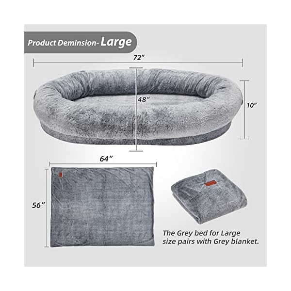 Homguava Large Bean Bag Bed for Humans BeanBag Dog Bed Human-Sized Large Dog Bed for Adults, Pets, 72″x48″x10″ Large Size with Plain Color Blanket(Large, Grey) Homguava Large Bean Bag Bed for Humans BeanBag Dog Bed Human-Sized Large Dog Bed for Adults, Pets, 72″x48″x10″ Large Size with Plain Color Blanket(Large, Grey)