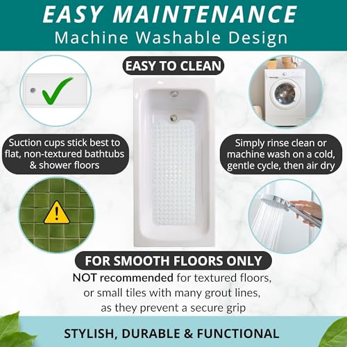 Image of ENKOSI Bath Mat - Large Non Slip Bathtub & Shower Mat - Extra Long 40 X 16 Inch Bathroom Mats for Tub Nonslip Anti Slip Bathmats (40X16 White 1-Pack)