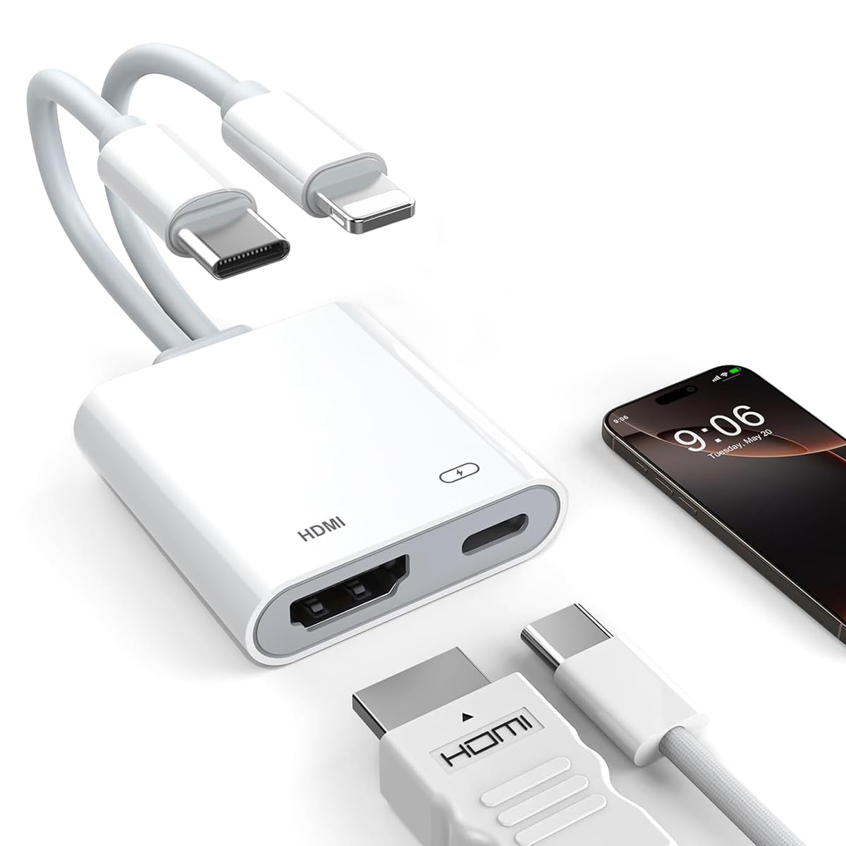 verilux® 2-in-2 type c to hdmi adapter with usb-c & lighting to hdmi & type c