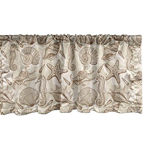 Ambesonne Sea Shells Window Valance, Vintage Inspired Monochrome Seashell Pattern Ocean Elements Wildlife Hand Drawn, Curtain Valance for Kitchen Bedroom Decor with Rod Pocket, 54" X 18", Brown Tan