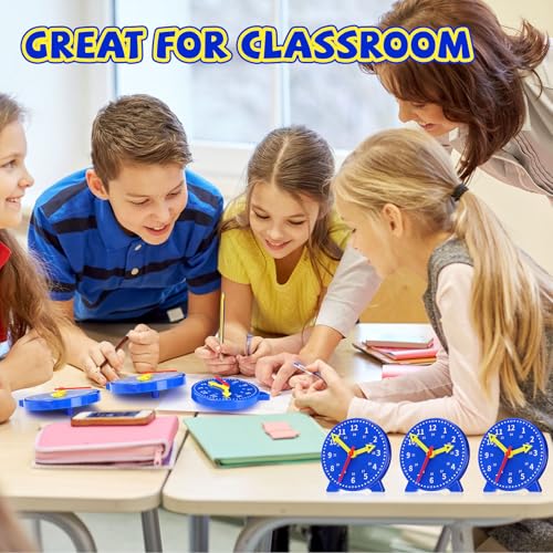Image of Batiyeer 24 Pcs Teaching Clock Kit for Kids to Tell Time Teaching Mini Geared Clock for Kids Basic Math Development Teacher and Classroom Supplies, 4 Inch (Dark Blue)