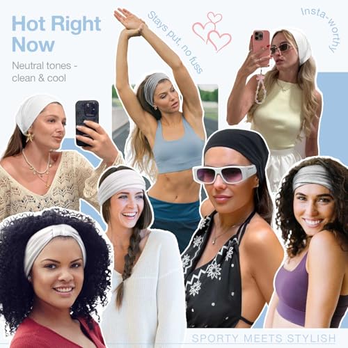 Image of Awumbuk Wide Headbands for Women Knotted No Slip Head Bands Soft Turban Headband Hair Accessories Boho African Solid Color Head Wraps for Women Yoga Workout Pack of 6