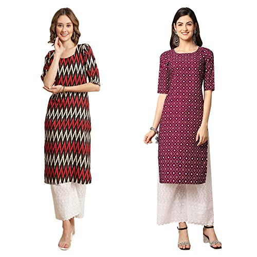 Image of Pinkmint Women's Crepe Digital Print Straight Kurta [Pack of 2]