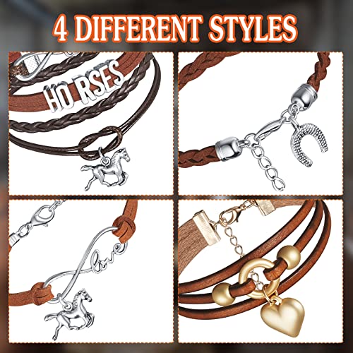 Bonuci 4 Pieces Horse Bracelet Horse Party Favors Infinity Bracelet Adjustable Jewelry3