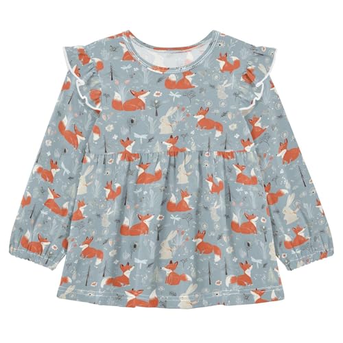 Fox Paly with Rabbit Girls Shirts Cotton Long Sleeve Ruffle Toddler Tee Tops