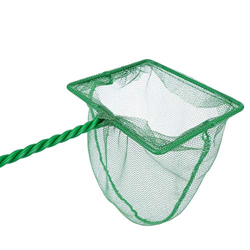 Image of Lpraer 4in 5in 6in Aquarium Fish Net Green Fine Mesh Nylon Net Collection with 11 inch Long Handle Square Quick Catch Fish Net for Fish Tank