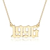Birth Year Necklace for Women, 18K Gold Plated Old English Birth Year Number Pendant Necklace Jewelry Gifts for Women Birthday Anniversary, 1970-2021
