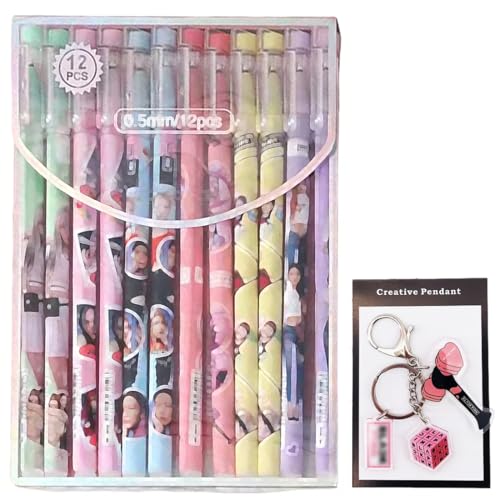 12pcs Negro Bolígrafo borrable B-P- Con llavero Bolígrafo borrable de la Amistad Unisex - B-P Regalo Creativo Para Cosplay,Cumpleaños y Fans - Regalo para Mujeres