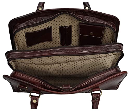 Image of HYATT Leather Accessories 16 Inch Full Grain Natural Leather Laptop Messenger & Shoulder Bags For Men 24 Litres Capacity Upto16 inch Laptop Compartment Dimension-L-16 X H-12 X W-4 Inch Weight-1 KG