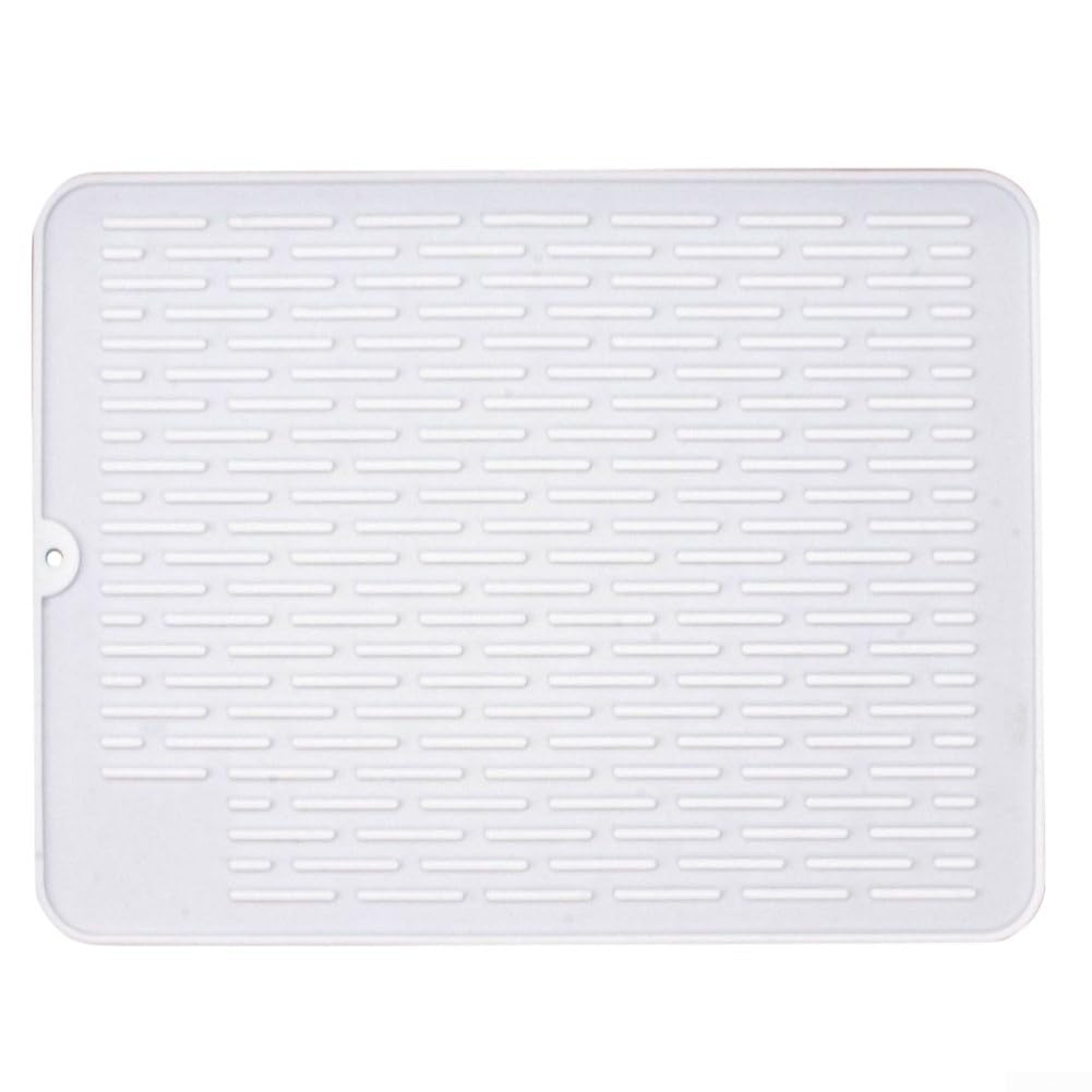 Silicone Dish Drying Mats,Silicone Draining Mat To Clean Silicone Dish Drying Mat Non-Slip Heat Resistant Mat For Kitchen Counter(White)
