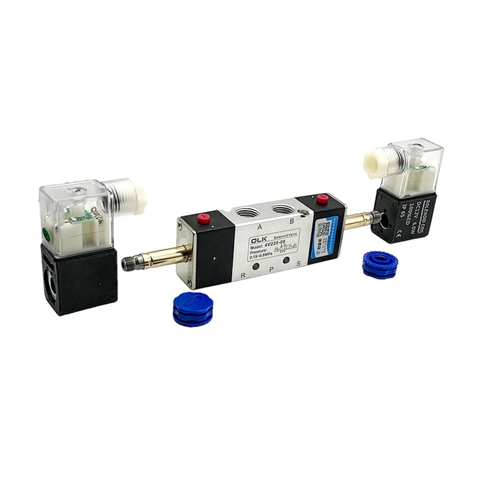 1 Pieza 4V220-08 4V320-10 4V420-15 Válvula solenoide 2 Posiciones Válvulas de Aire neumáticas de 5 Puertos DC12V DC24V AC110V AC220V Bobina Doble Tamaño: AC220V(4V220-08 PC10-02,AC220V)