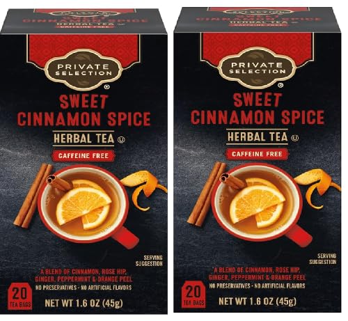 Sweet Cinnamon Spice Herbal Tea a Blend of Cinnamon, Rose Hip, Ginger, Peppermint and Orange Peel Caffeine Free Teabags (2 Boxes, 20 Tea Bags in each Box)