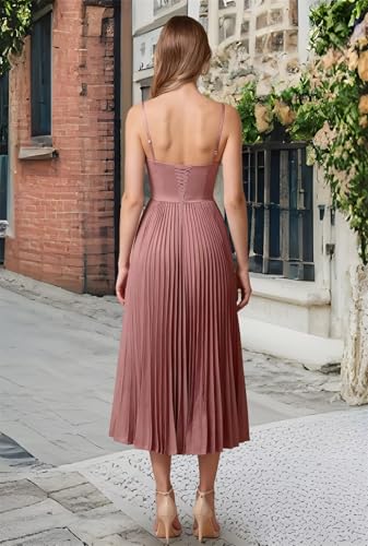 Satin Bridesmaid Dresses for Women Spaghetti Straps A Line Pleated Formal Wedding Guest Dress4