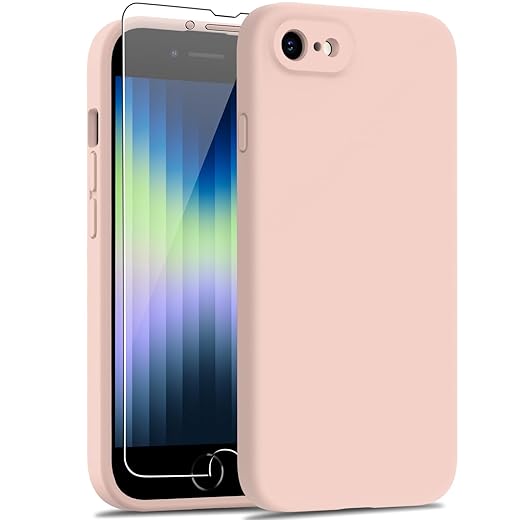 Goodon for iPhone SE Case 2022 3rd/SE 2020 2nd gen - iPhone 8/7 case with Screen Protector - Camera Cover - Liquid Silicone Shockproof Protective Phone Case 4.7" for Men Women Girls - Black