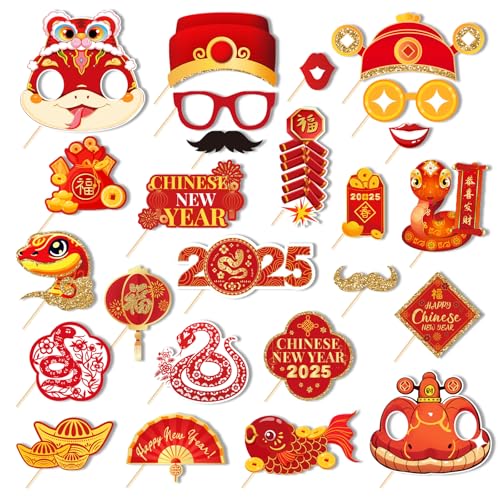 25Pcs Chinese New Year Photo Booth Props,Lunar Chinese New Year Decoration...