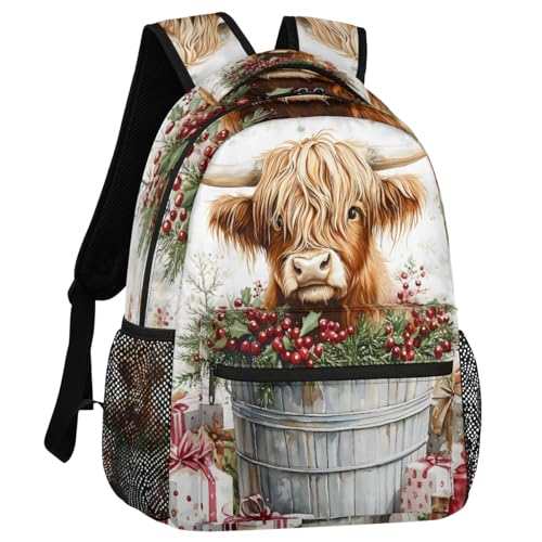 Western Cow Backpack for Women Men Highland Cow Shoulder Computer Laptop Adults Backpack Sports Hiking Gym Workout Travel Casual Daypack