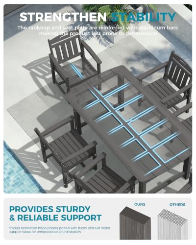 Image of Ciokea HDPE Outdoor Patio Dining Chairs Set of 2, All-Weather Porch Chair with Wide Seat, Durable Outdoor Furniture for Backyard, Garden, Lawn & Poolside, Grey