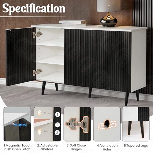 Image of ABOUT SPACE Shoe Cabinet - 3 Tier Shoe Rack with Door | Press Open 3 Door Engineered Wood Shoes Stand for Home | Smooth Non-Fluted-Effect Adjustable Shelf Raised Legs, 15 Pair Storage |White & Black