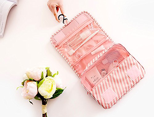 Image of Mossio Polyester Compact Business Toiletry Kit Personal Organizer Handbag (Pink Striped, 8 Cm, Large)
