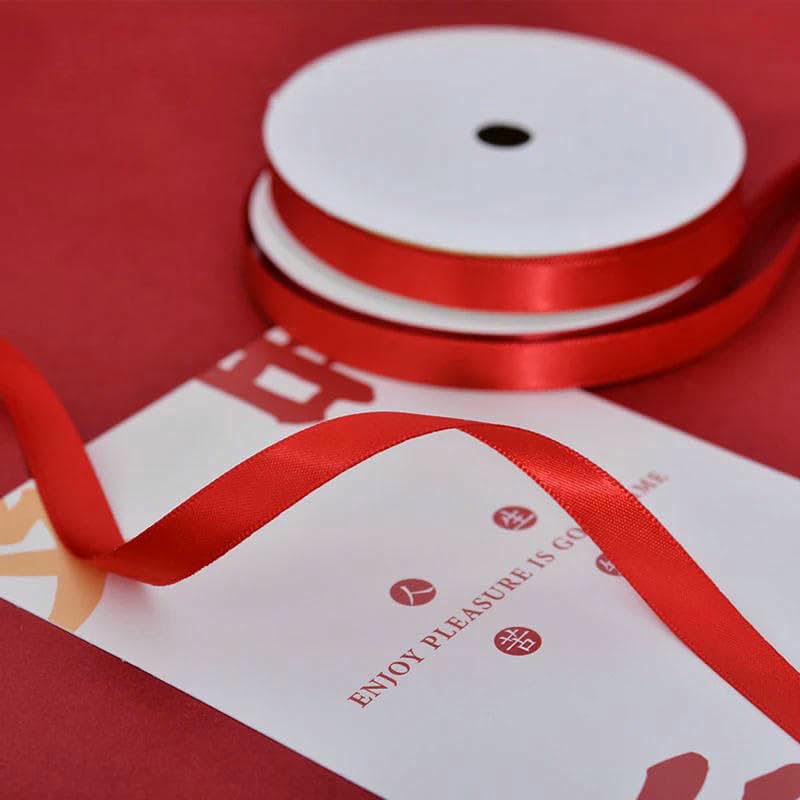 Cinta de satén de doble cara, 6, 9, 13, 16, 19 y 22 mm, 100 yardas, serie rojo y rosa, para decoración de bodas, flores rosas hechas a mano, rojo, 235-19 mm