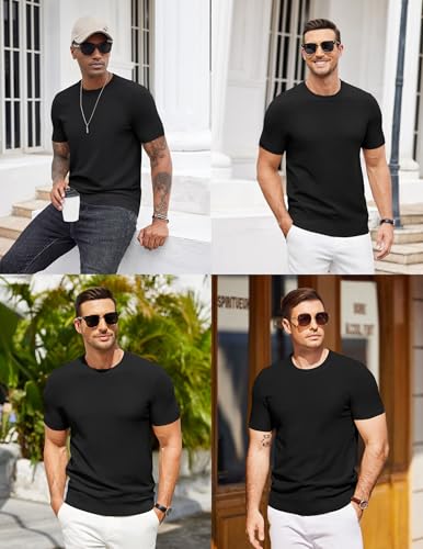 COOFANDY Mens Knit T-Shirts Summer Waffle Shirts Vintage Shirts Short Sleeve Crew Neck Tee Shirt Casual Crochet Top 5