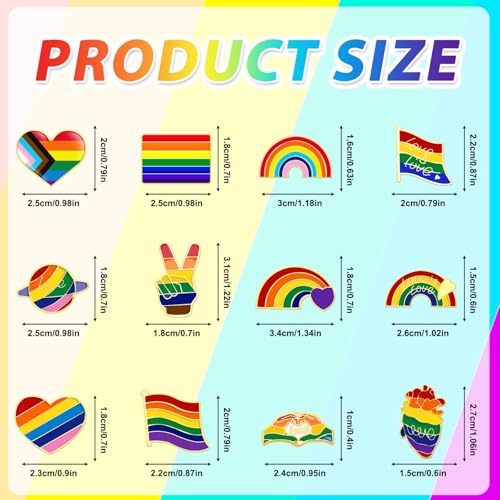 UPINS Pride Pins,12Pcs Rainbow Pins Brooch Bulk Enamel LGBT LGBTQ Lapel Gay Pride Flag Brooch Badge for Clothing Bag Hat Decoration by UPINS - Image 2