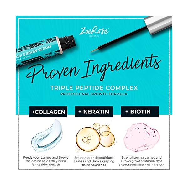 Eyelash-Growth-Serum-Multipurpose-Serum-to-Boost-Lash-Eyebrow-Growth-Made-in-USA-Premium-Eyebrow-Growth-Serum-with-Biotin-Collagen-Keratin-for-Long-Thick-Lashes-and-Eyebrows-7ml ZoeRose COSMETICS Eyelash Growth Serum - Boost Lash & Eyebrow Growth - Premium Eyebrow Growth Serum with Biotin, Collagen & Keratin for Long, Thick Lashes and Eyebrows, 0.25 Fl Oz (Pack of 1)
