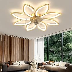 Ventilador Techo 90 Cm 90cm Ventilador de Techo con Luz Silencioso Flor Moderna Lampara Ventilador Techo con Mando/APP Regulable Reversible Verano Invierno Ceiling fan with Light para Dormitorio Salón, Dorada