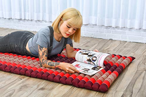 Image of Leewadee - Foldable Floor Mattress - Japanese Roll Up Futon -Trifold Tatami Mat- Guest Floor Bed - Camping Mattress - Thai Massage Mat, Kapok Filled, 75 x 28 inches, Red