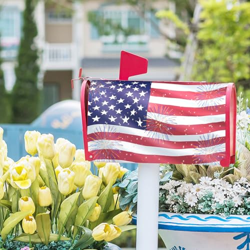 Image of 4th of July Mailbox Covers Magnetic Standard Size 21 X 25.5 Inch Patriotic American Flag Memorial Day Magnetic Mailbox Cover Wraps Post Box Cover Decoration Outdoor Garden Home Yard Outside