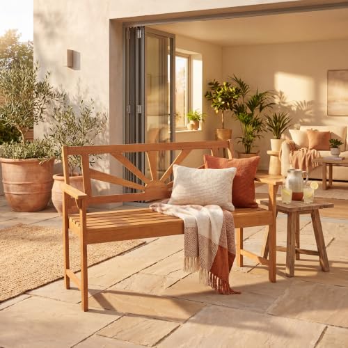 Image of Giantex Outdoor Wooden Bench, 2-Person Patio Garden Loveseat | Patio Bench with Armrests and Backrest, Acacia Wood Garden Bench Seating for Backyard, Front Porch and Park, 800 lbs Max Load