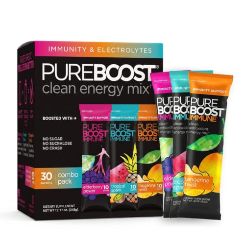 Image of Pureboost Sugar-Free Immune Clean Energy Booster Drink Mix, Combo Pack 30ct