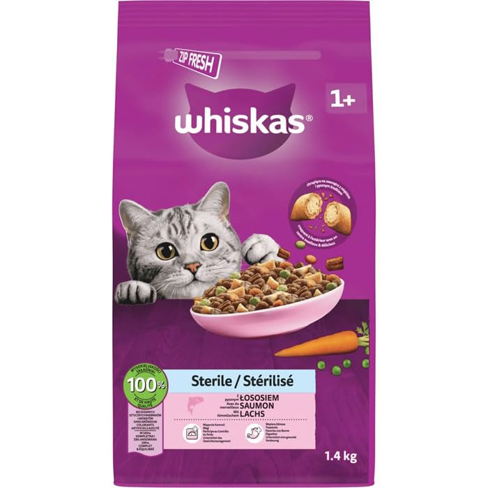 WHISKAS Croquettes pour Chat stérilisé au Saumon 1.4 kg